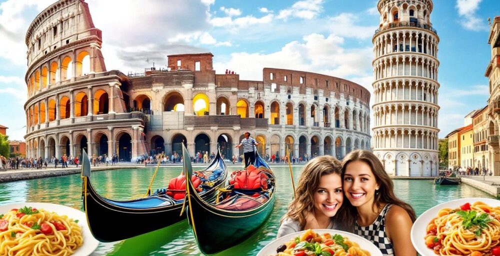 Collage of iconic Italian experiences and delicious cuisine.