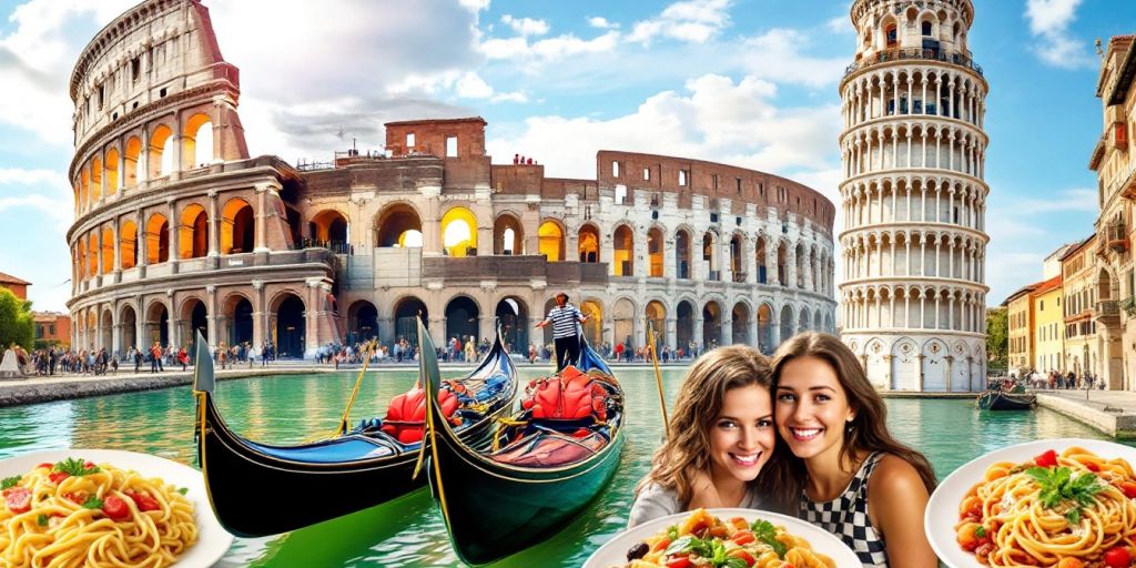 Collage of iconic Italian experiences and delicious cuisine.