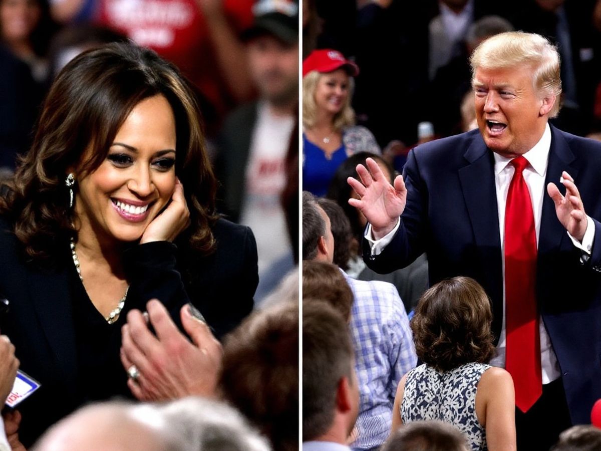 Harris and Trump at town hall events with crowds.