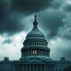 U.S. Capitol under stormy sky, conveying tension and uncertainty.