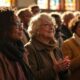 Diverse parishioners praying inside a Wisconsin church.