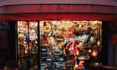 a store front with many items on display