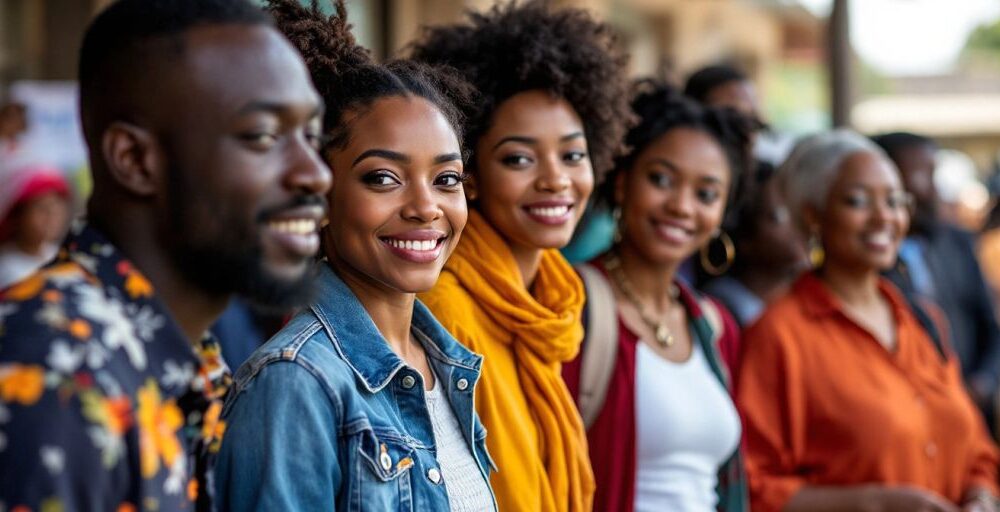 Diverse voters at a polling station ready to vote.