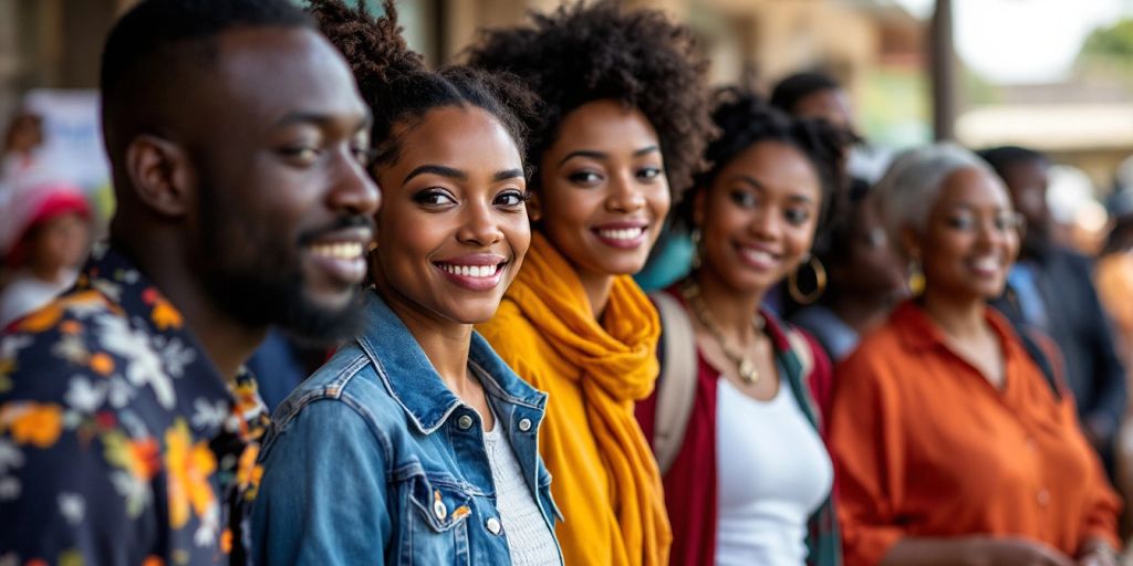 Diverse voters at a polling station ready to vote.