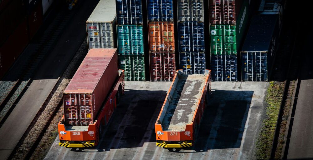 a couple of cargo containers sitting next to each other