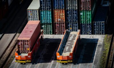 a couple of cargo containers sitting next to each other