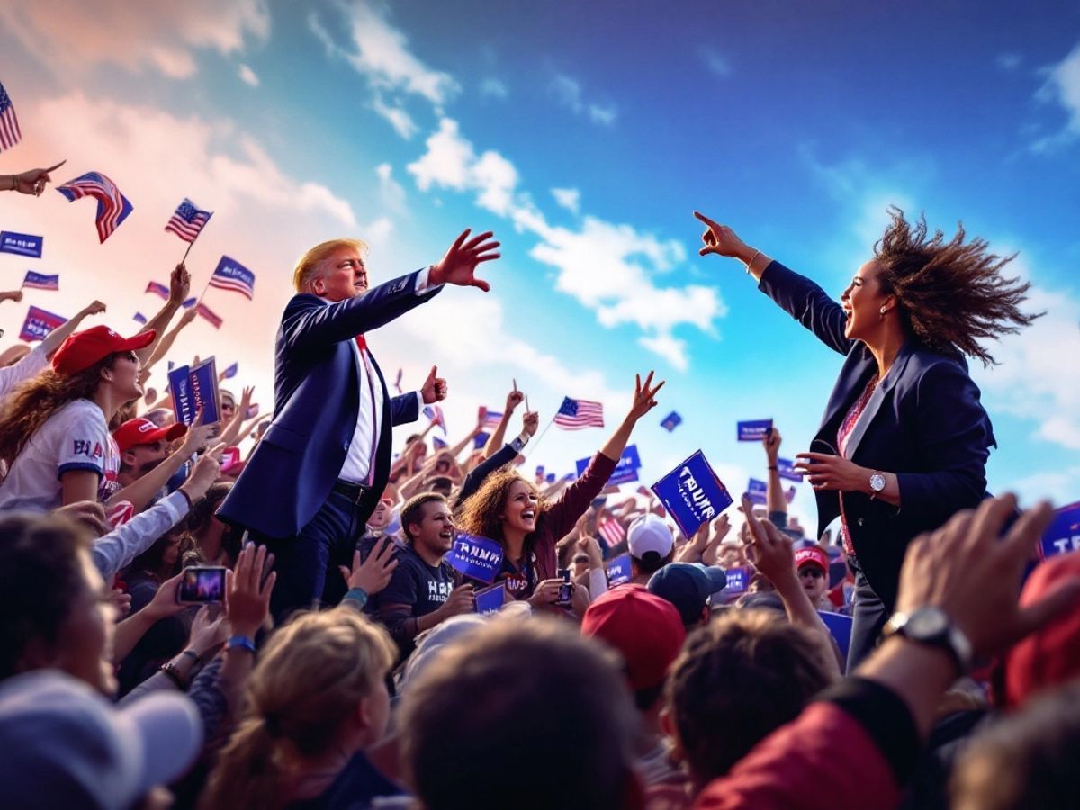 Trump and Harris interacting with campaign supporters at rallies.