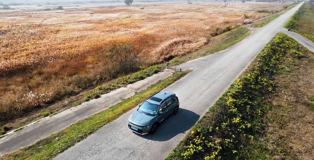 a car driving on a road