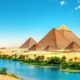 Great Pyramids of Giza and the Nile River.