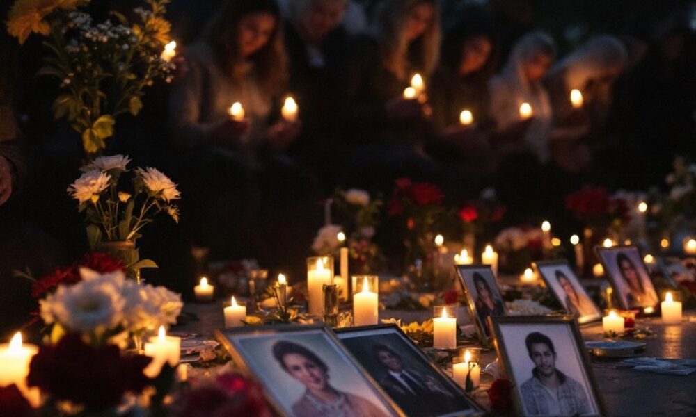 Mourners at a candlelight vigil for shooting victims.