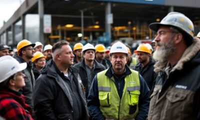 Boeing machinists united during a strike outside factory.