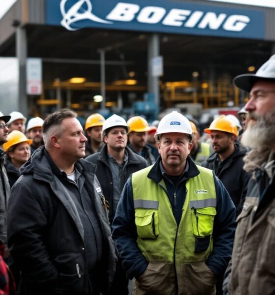 Boeing machinists united during a strike outside factory.