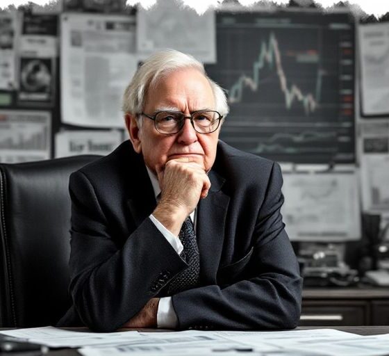 Warren Buffett contemplating stock market decisions.