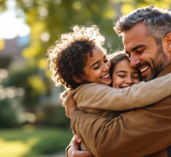 Happy family embracing in Bathurst, celebrating togetherness.