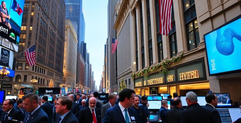 Wall Street traders engaged in lively discussions on December.