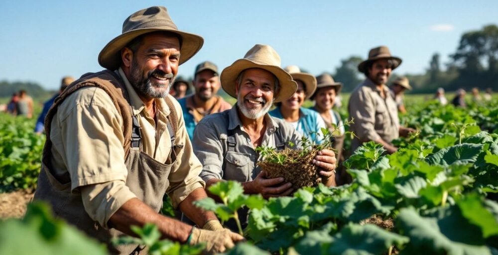 Diverse immigrant workers in a Georgia agricultural field.