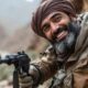 Smuggler with gun, smiling in outdoor setting.