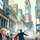 Wall Street traders in a busy financial district.