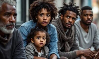 Diverse group of concerned individuals in an urban setting.