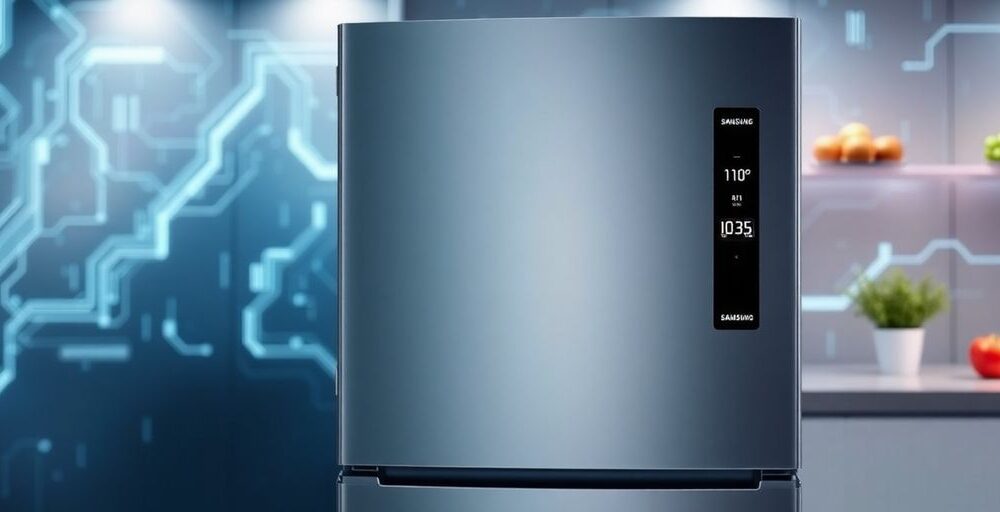 Samsung refrigerator with AI Hybrid Cooling Technology at CES 2025.