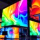 Futuristic display screens with vibrant colors and designs.