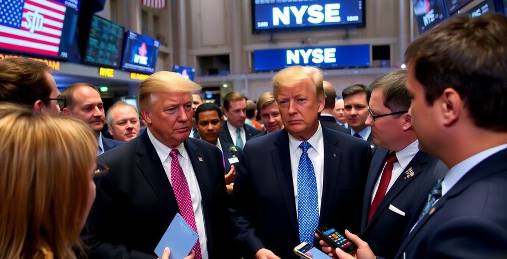 Trump on the NYSE trading floor with traders.