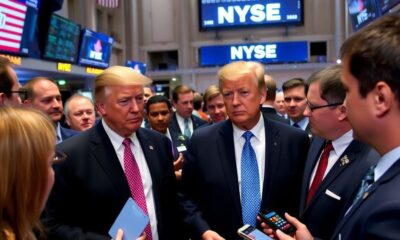 Trump on the NYSE trading floor with traders.