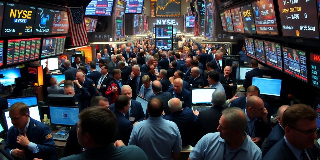 Traders in a frantic environment following market plunge.