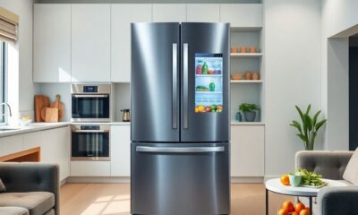 Samsung AI hybrid refrigerator in a modern kitchen.