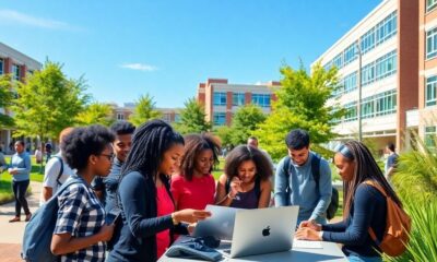 HBCU students collaborating in a tech innovation setting.