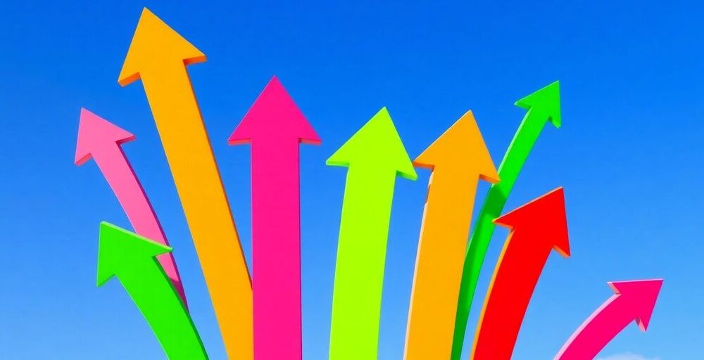 Colorful arrows illustrating stock market growth and optimism.