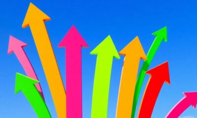 Colorful arrows illustrating stock market growth and optimism.