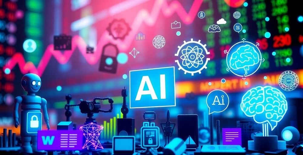 Colorful AI icons depicting technology and innovation.