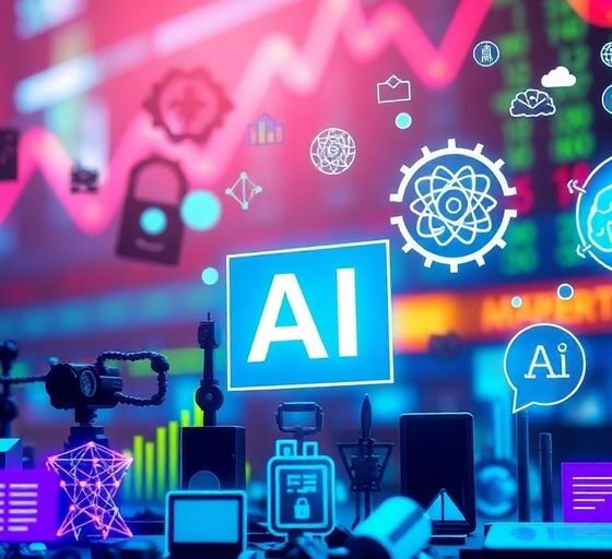 Colorful AI icons depicting technology and innovation.