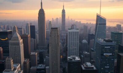 City skyline with tech logos, reflecting industry uncertainty.