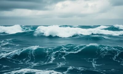 Turbulent sea with dark clouds, symbolizing market instability.