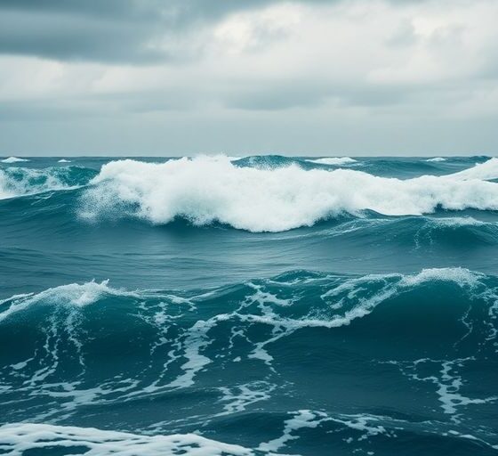 Turbulent sea with dark clouds, symbolizing market instability.