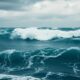 Turbulent sea with dark clouds, symbolizing market instability.