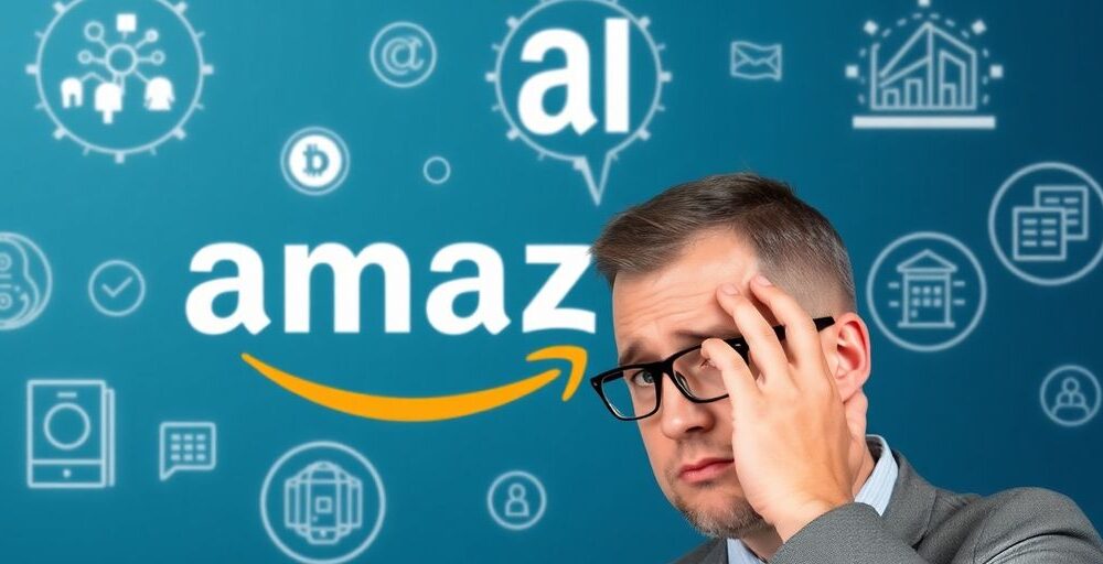 Investor looking at Amazon logo with AI icons around.