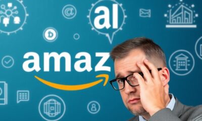 Investor looking at Amazon logo with AI icons around.