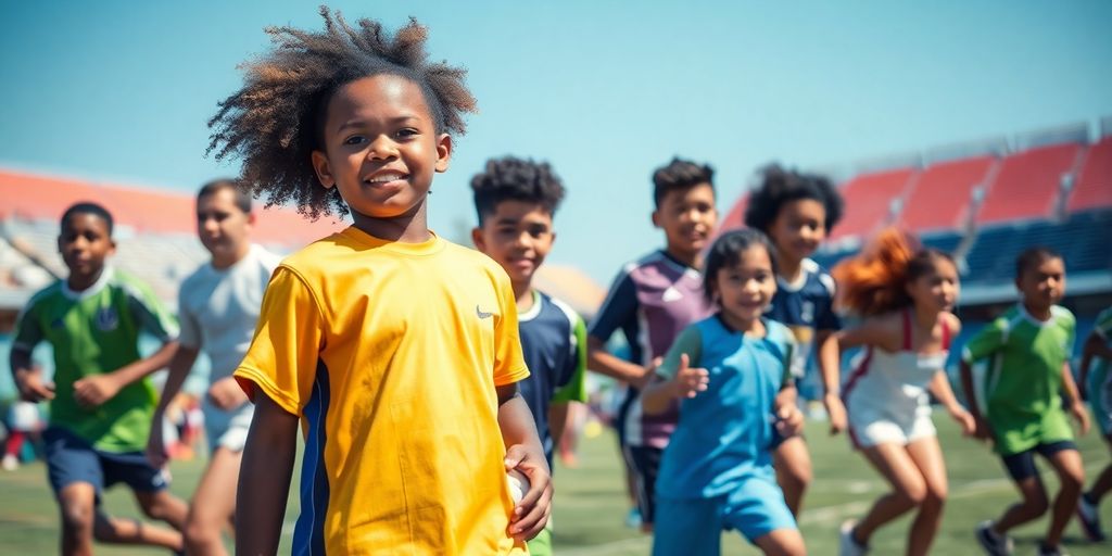 Diverse athletes competing on a sports field.