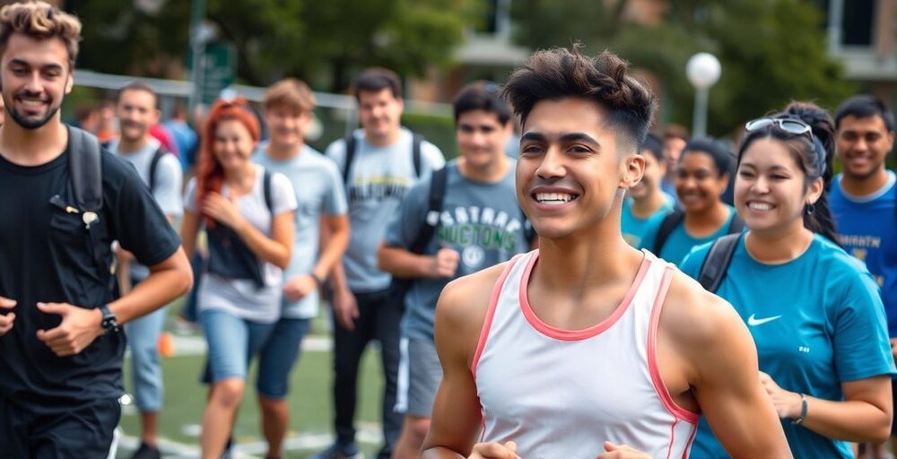 Student-athletes competing on campus, showcasing diversity and inclusion.