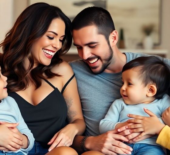 Megan Fox and Machine Gun Kelly with their children in a cozy setting.