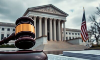 Federal courthouse with gavel, symbolizing legal challenges.