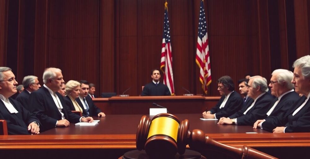 Supreme Court justices deliberating on birthright citizenship issue.