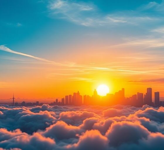 Sunrise over a city skyline symbolizing economic growth.