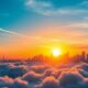 Sunrise over a city skyline symbolizing economic growth.