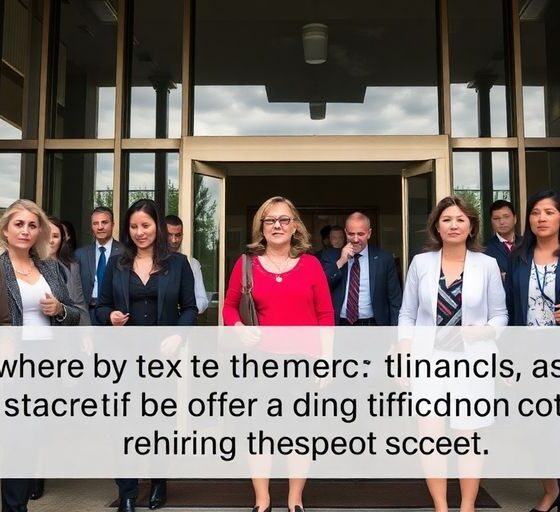 Federal employees navigating job uncertainty outside an office building.