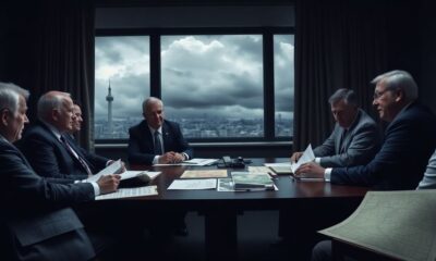 Government officials in a serious discussion about buyout plan.