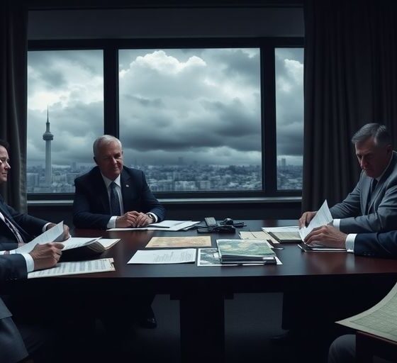 Government officials in a serious discussion about buyout plan.